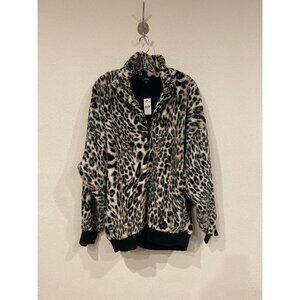 Express Pullover Womens XL Leopard Print Sherpa Fleece Half Zip Jacket Top Cozy